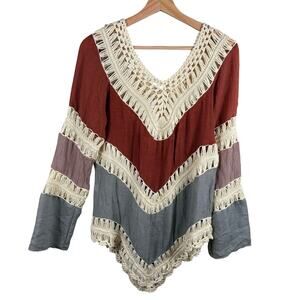 Women's Sweater Lined Multicolor Boho Crochet Cottagecore Flowy Top‎ Stretch